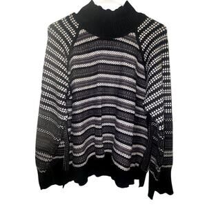NWOT Cyrus Womens Mock Neck Oversized White/Black Pattern Sweater Size XL